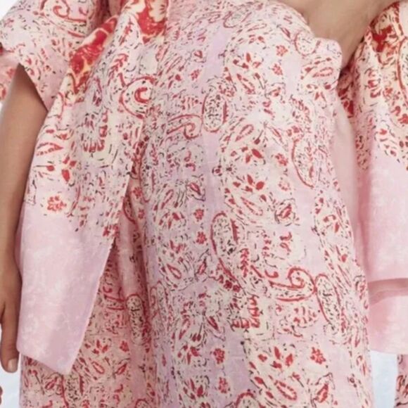 NWT ZARA BARBIE PINK WIDE-LEG PRINTED LINEN BLEND TROUSERS SizeXS - Picture 2 of 13